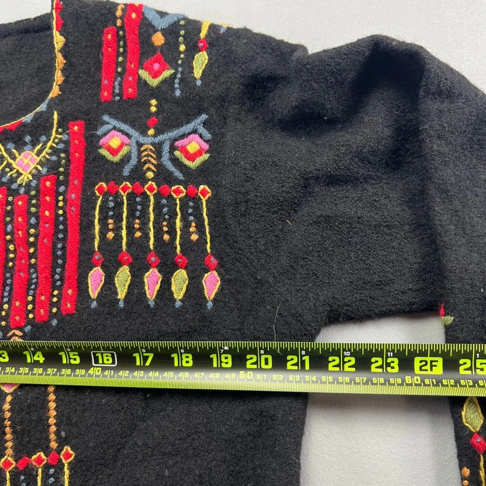 Vrikke Norwegian Cardigan Sweater Womens Black Intricate Embroidery Long Sleeve